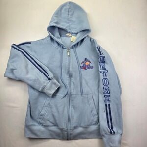 Disney Eeyore Blue Zip Up Hoodie Sweatshirt Womens Size L Eeyore Spell Out